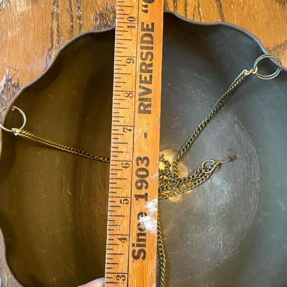 Vintage Brass Hanging Planter With Scalloped Edge & Chain Hangers - Picture 5 of 7